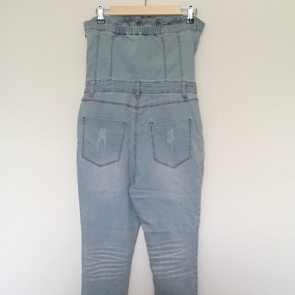 Venus Jeans Sz 6 Blue Denim Overall Light Wash Side Zip Lace Up Front Whisker - Picture 8 of 16